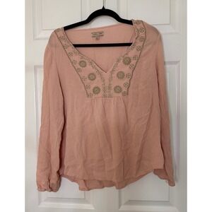Cape Juby Blouse Women XL Pink Boho Embroidered V-Neck Rayon Top